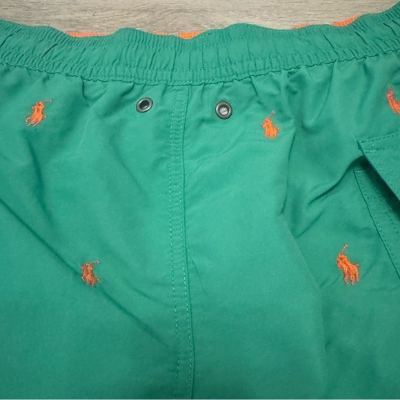 Polo Ralph Lauren Traveler Classic Swim Trunks Green with Orange Pony XLT - Picture 4 of 9